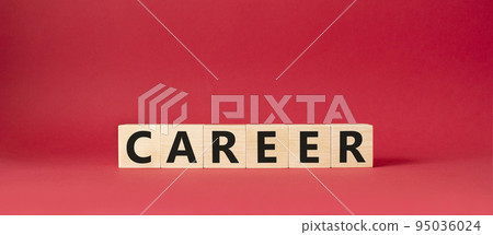 Career symbol. Concept word Career on wooden cubes. Beautiful red background. Business and Career concept. Copy space. 95036024