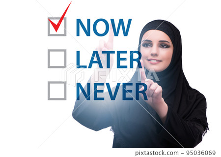 Concept of procrastination with now or later 95036069