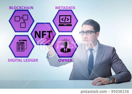 Businessman in NFT non fungible concept Businessman in NFT non fungible concept 95036158