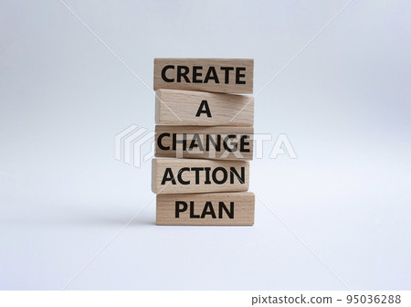 Create a change action plan symbol. Business Concept words Create a change action plan on wooden blocks. Beautiful white background. Business and Create a change action plan concept. Copy space Create a change action plan symbol. Business Concept words Create a change action plan on wooden blocks. Beautiful white background. Business and Create a change action plan concept. Copy space 95036288