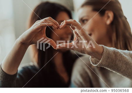 Diverse girls lesbian couple hugging. Stylish cool generation z women dating in love enjoy romantic relationships i Diverse girls lesbian couple hugging. Stylish cool generation z women dating in love enjoy romantic relationships i 95036568