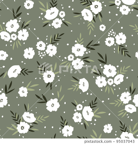 Seamless floral pattern based on traditional folk art ornaments. Colorful flowers on color background. Scandinavian style. Sweden nordic style. Vector illustration. Simple minimalistic pattern 95037043
