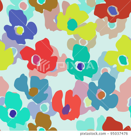 Seamless floral pattern with roses based on traditional folk art ornaments. Colorful flowers on color background. Doodle style. Vector illustration. Design for fabric, textile, paper Seamless floral pattern with roses based on traditional folk art ornaments. Colorful flowers on color background. Doodle style. Vector illustration. Design for fabric, textile, paper 95037476