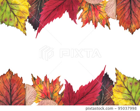 Watercolor banner of leaves isolated on white background. Autumn illustration. 95037998