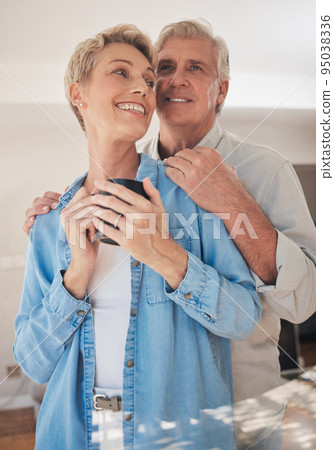 Happy, coffee and morning with senior couple and hug together for love, breakfast and support. Retirement, relax and smile with elderly man and old woman for happiness, care and marriage at home Happy, coffee and morning with senior couple and hug together for love, breakfast and support. Retirement, relax and smile with elderly man and old woman for happiness, care and marriage at home 95038336