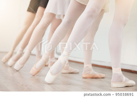 Ballet, fitness and woman dancer legs with training, exercise and workout in studio for performance competition. Ballerina shoes, academy or sports students with creative, health and sport class Ballet, fitness and woman dancer legs with training, exercise and workout in studio for performance competition. Ballerina shoes, academy or sports students with creative, health and sport class 95038691