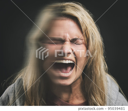 Mental health, bipolar woman shout and double exposure in dark studio for psychology mock up. Angry, frustrated and anxiety schizophrenia girl with trauma, depression or fear scream on black mockup Mental health, bipolar woman shout and double exposure in dark studio for psychology mock up. Angry, frustrated and anxiety schizophrenia girl with trauma, depression or fear scream on black mockup 95039481