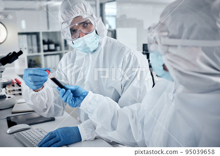Blood research, medicine or teamwork with doctors or scientist with science, innovation and healthcare analytics in lab. Medical, team or PPE for safety, health or wellness for covid research Blood research, medicine or teamwork with doctors or scientist with science, innovation and healthcare analytics in lab. Medical, team or PPE for safety, health or wellness for covid research 95039658