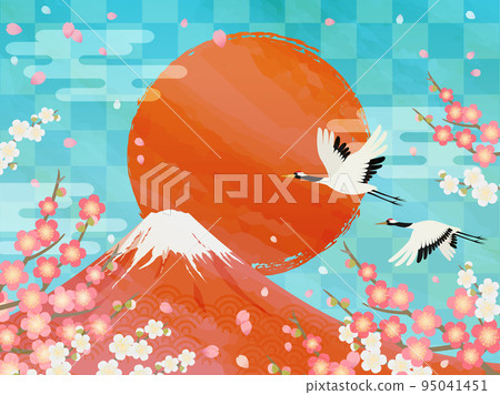 日式背景_富士山和第一次日出_鶴_李子 95041451