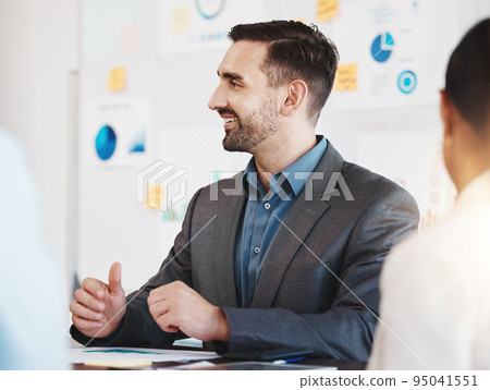 Business meeting, leadership and corporate man, manager or leader work for SEO, data analysis and accounting training. Happy employee and executive discussing financial information with team Business meeting, leadership and corporate man, manager or leader work for SEO, data analysis and accounting training. Happy employee and executive discussing financial information with team 95041551