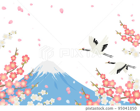 Mt. Fuji, plum and flying cranes_background frame 95041850