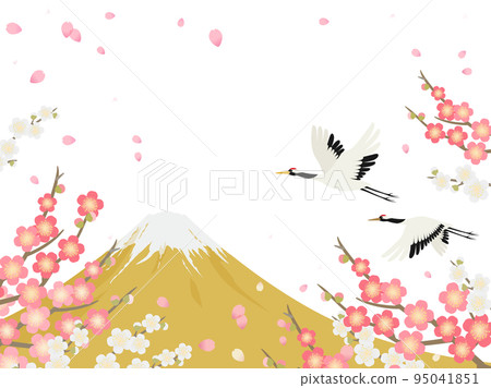 Mt. Fuji, plum and flying cranes_background frame 95041851