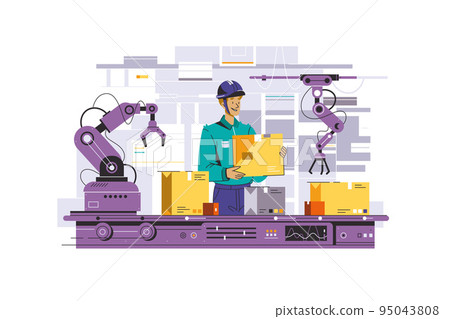 Automated production line on factory, man working - Stock Illustration ...