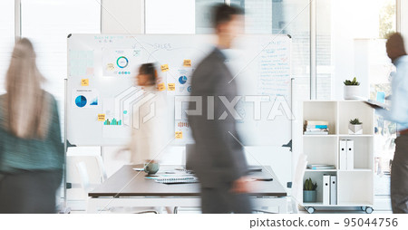 Working, busy office and business team worker moving fast in a company. Corporate staff walking and ready to start career work strategy project for company growth, staff growth and employee vision 95044756