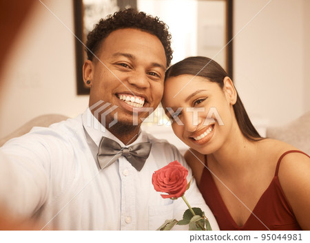 Selfie, smile and happy black man and woman on date in formal fashion excited for party or restaurant dinner. Portrait of African American couple in evening clothes smiling on romantic supper event Selfie, smile and happy black man and woman on date in formal fashion excited for party or restaurant dinner. Portrait of African American couple in evening clothes smiling on romantic supper event 95044981
