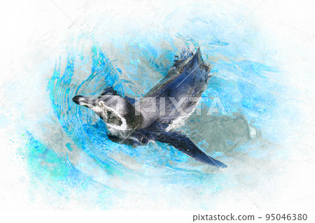 A cute Humboldt penguin swimming comfortably 95046380
