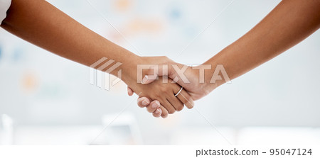 Support, handshake and partnership success, collaboration in team meeting and welcome new worker at startup company. B2b thank you after corporate deal and interview with CEO or business manager. 95047124