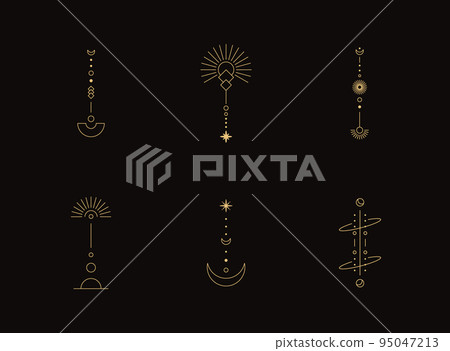 Set of moon and sun line art. Minimal boho linear symbols. Celestial mystic element. Vector line art illustration. 95047213