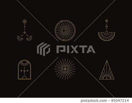 Set of moon and sun line art. Minimal boho linear symbols. Celestial mystic element. Vector line art illustration. 95047214