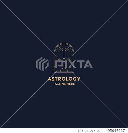 Astrology logo design template. Geometric logo design with celestial line art. Vector illustration. Astrology logo design template. Geometric logo design with celestial line art. Vector illustration. 95047217