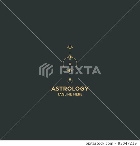 Astrology logo design template. Geometric logo design with celestial line art. Vector illustration. Astrology logo design template. Geometric logo design with celestial line art. Vector illustration. 95047219