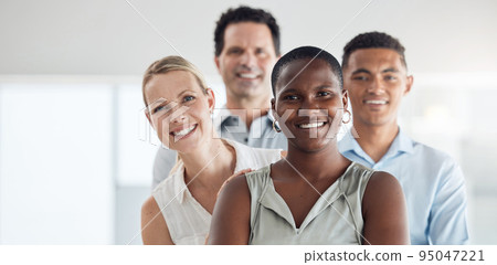 Black woman, leader and business community diversity of happy employee office group. Portrait of company people and work manager smile ready to start a teamwork, corporate and working collaboration Black woman, leader and business community diversity of happy employee office group. Portrait of company people and work manager smile ready to start a teamwork, corporate and working collaboration 95047221