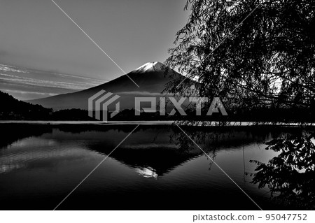 河口湖的富士山日出單色 95047752