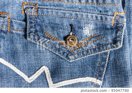 Jeans close-up, old, pocket back, front, crumpled, ragged. 95047780