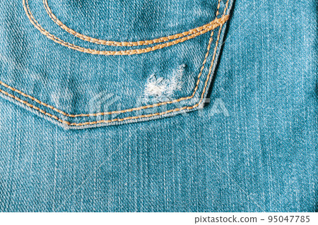 Jeans close-up, old, pocket back, front, crumpled, ragged. 95047785