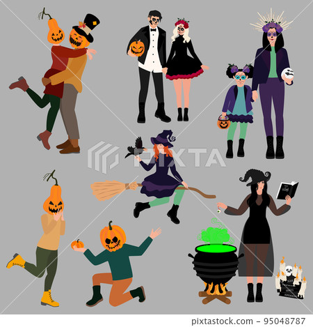 Crowd of tiny people dressed in Halloween costumes Crowd of tiny people dressed in Halloween costumes 95048787