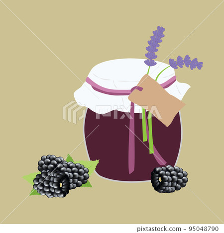 Homemade forest blackberry jam in glass jar 95048790