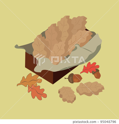Box of cookies in the form of autumn leaves Box of cookies in the form of autumn leaves 95048796