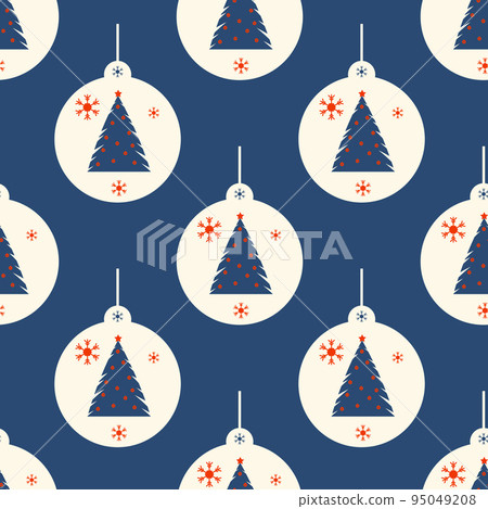Seamless pattern with Christmas balls. Balls with a painted Christmas tree. Festive flat style design for packaging and print. Vector Seamless pattern with Christmas balls. Balls with a painted Christmas tree. Festive flat style design for packaging and print. Vector 95049208