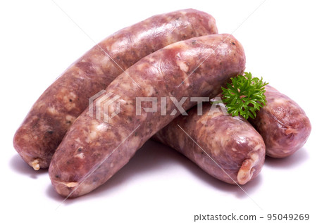 Raw beef or pork grill sausage isolated on white background 95049269