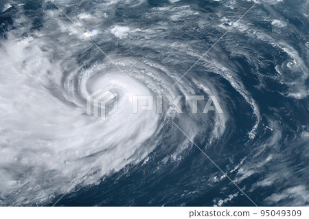 Powerful typhoon superstorm and tropical storm cyclone formation over ocean. Weather forecast, meteorology and natural disaster background. Climate change and global warming Powerful typhoon superstorm and tropical storm cyclone formation over ocean. Weather forecast, meteorology and natural disaster background. Climate change and global warming 95049309