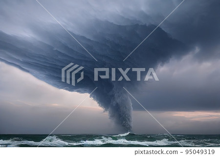 Powerful tornado rising from sea nature force background Powerful tornado rising from sea nature force background 95049319