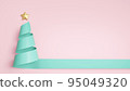 3D rendering pastel green ribbon in spiral Christmas tree shape on cute pink background. 95049320
