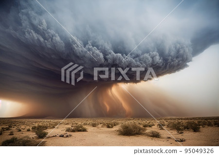 Sandstorm formation over desert scene with dramatic sky clouds 95049326
