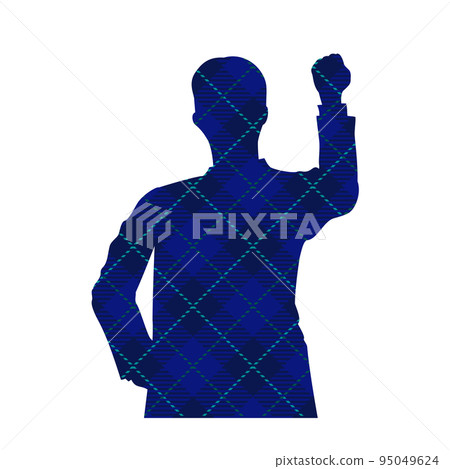 A silhouette of a businessman doing a guts pose, check pattern A silhouette of a businessman doing a guts pose, check pattern 95049624