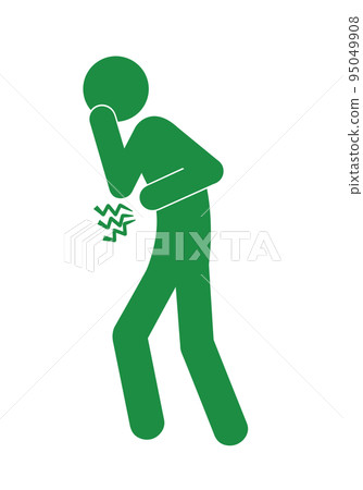 Illustration (pictogram) of a person holding his stomach and mouth with stomach pain, nausea, and discomfort 95049908