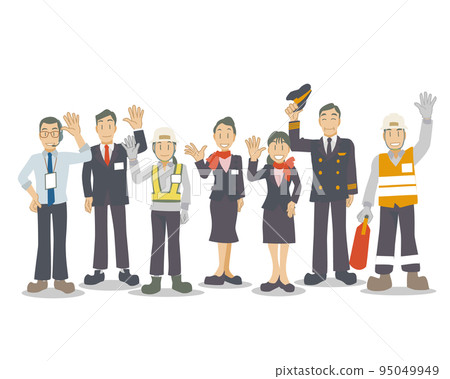 People working at the airport waving to customers 95049949
