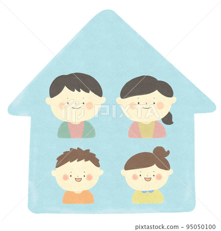 Watercolor painting A smiling family of four at home Hand-drawn illustration material 95050100