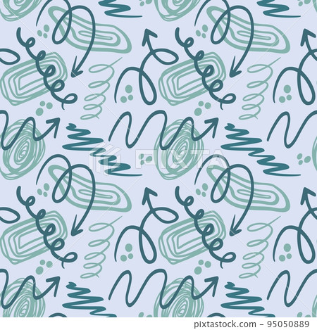 Kid scribble pattern, minimal doodles. Abstract fun shapes, random line texture, squiggle illustartion. Decor textile, wrapping paper, wallpaper design. Vector seamless background Kid scribble pattern, minimal doodles. Abstract fun shapes, random line texture, squiggle illustartion. Decor textile, wrapping paper, wallpaper design. Vector seamless background 95050889