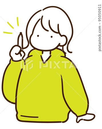 一個年輕女孩炫耀她的鼻屎的線條畫單色插圖 95050911