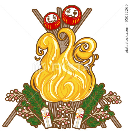燒新年裝飾和幸運符和dondo-yaki（Sankuro）的插圖 95052269