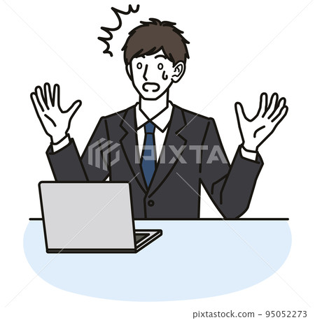 一個穿著西裝的男人驚訝地看到電腦屏幕 95052273