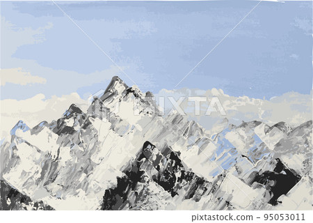 Mountain winter landscape. Vector illustration, background in blue and white colors. 95053011