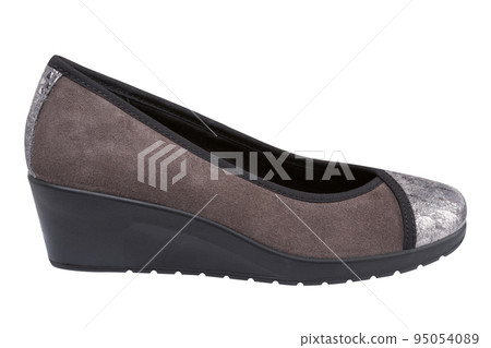 Brown women's suede autumn shoes, wedge sole, on a white background 95054089