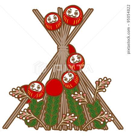 Illustration of burning New Year's decorations and lucky charms and dondo-yaki (Sankuro / Ren Daruma) 95054822
