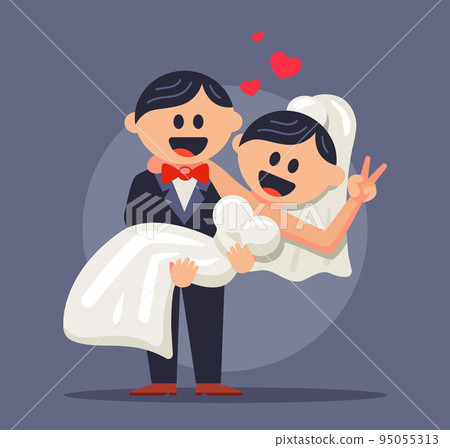the groom holds his bride in his arms at the wedding ceremony. 95055313